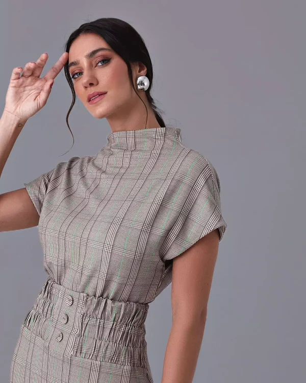 CONJUNTO BLUSA E SAIA MIDI ASSIMETRICA XADREZ-Imagem 7