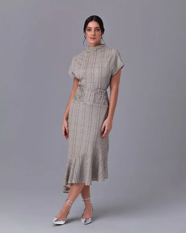 CONJUNTO BLUSA E SAIA MIDI ASSIMETRICA XADREZ-Imagem 8