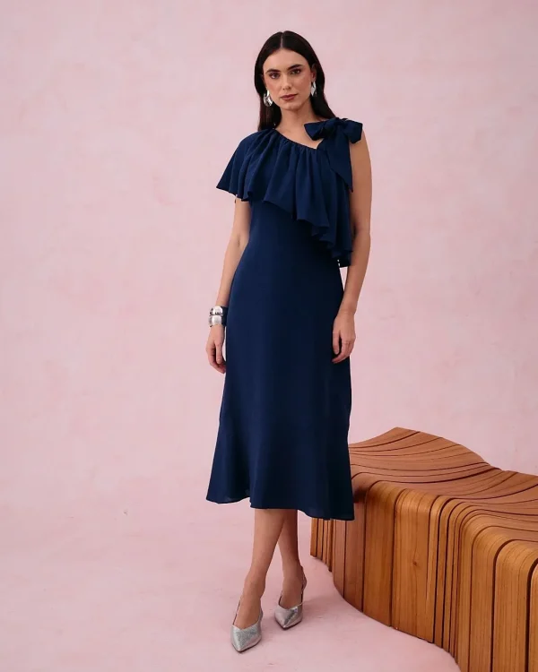 VESTIDO LINHO LAÇO OMBRO