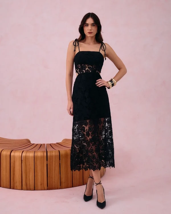 VESTIDO RENDA RECORTES CINTURA