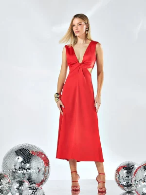 VESTIDO MIDI CETIM RECORTES