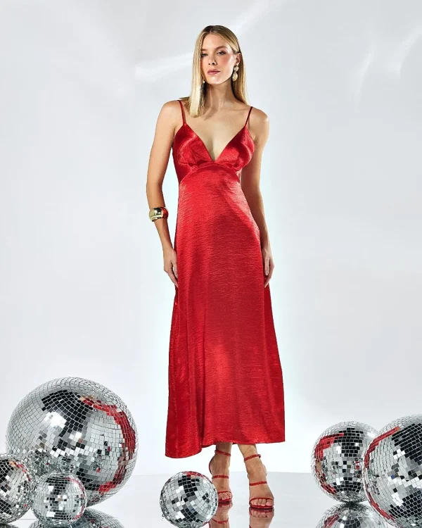 VESTIDO CETIM ALÇAS FINAS