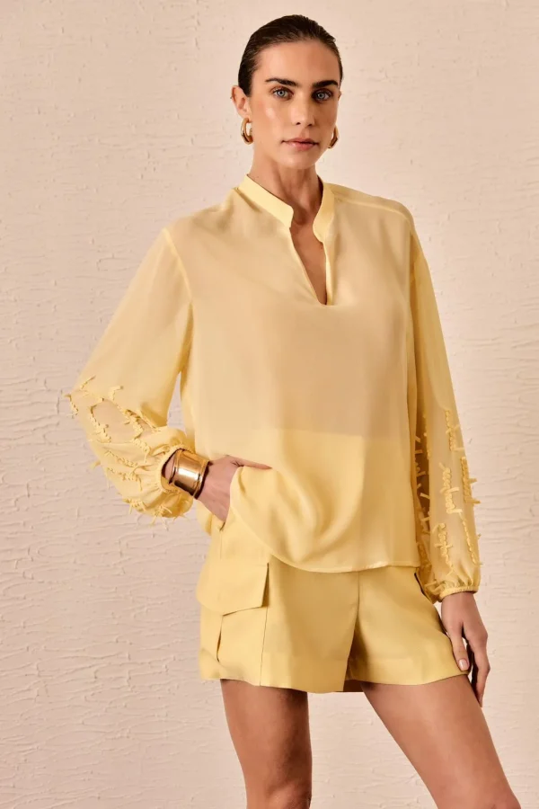 CAMISA CHIFFON BORDADO MANGAS