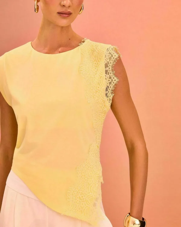 T SHIRT ASSIMETRICA APLIQUE RENDA-Imagem 5