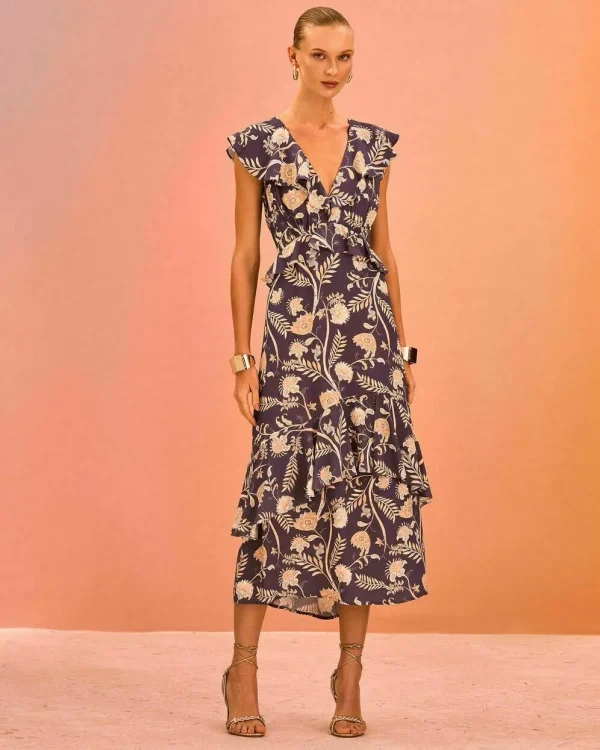 VESTIDO MIDI CREPE BABADOS FLORAL-Imagem 5