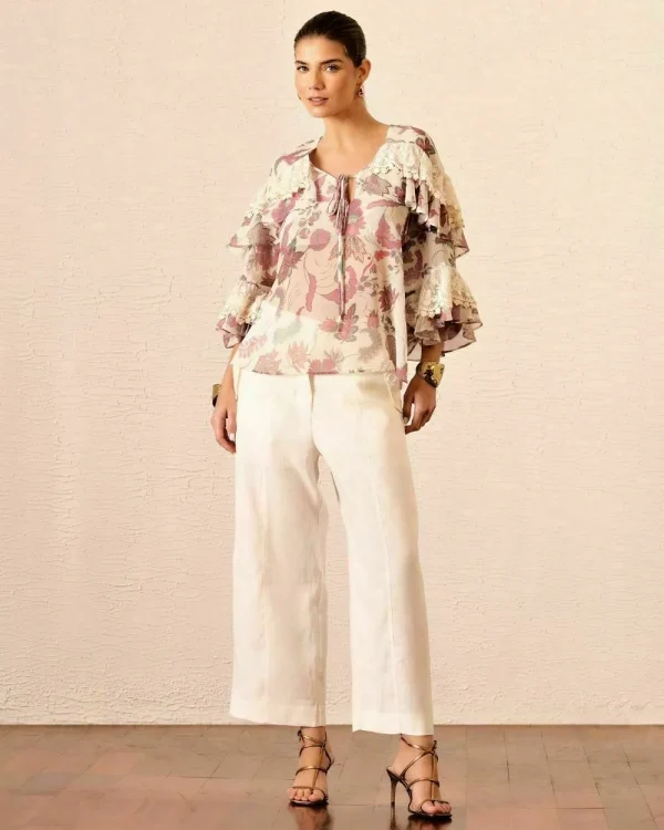 CAMISA FLORAL CHIFFON E RENDA-Imagem 2