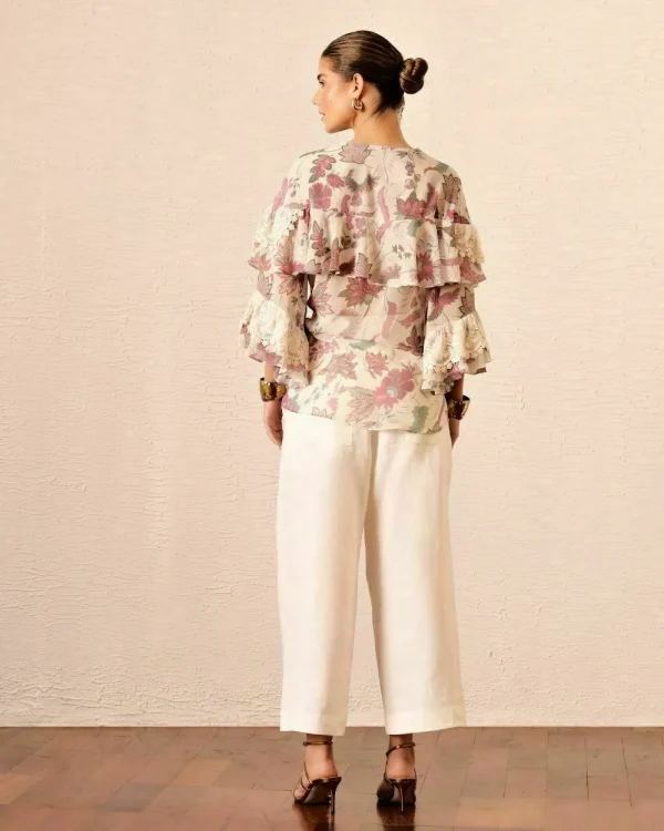 CAMISA FLORAL CHIFFON E RENDA-Imagem 3