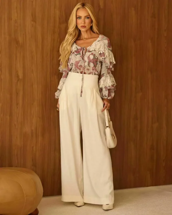 CAMISA FLORAL CHIFFON E RENDA-Imagem 5