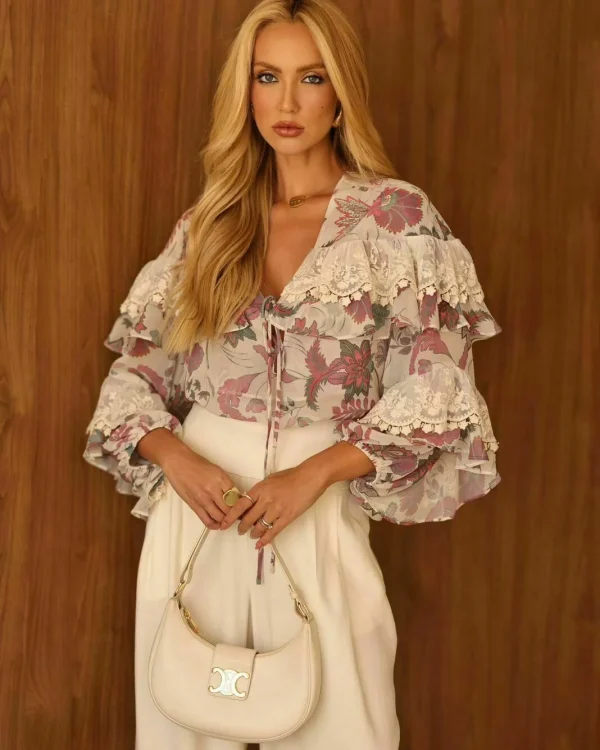 CAMISA FLORAL CHIFFON E RENDA-Imagem 6