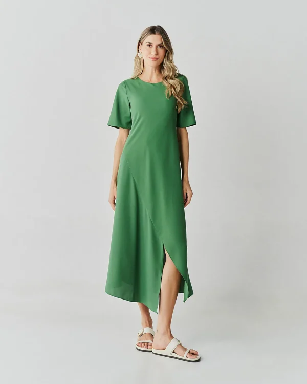 Vestido Midi Alf Crepe Mg Curta Rec Diagonal