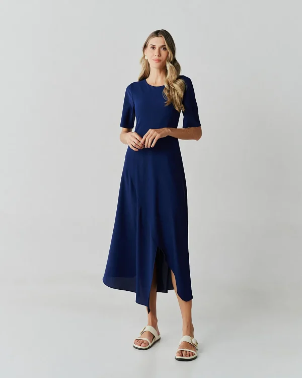 Vestido Midi Alf Crepe Mg Curta Rec Diagonal-Imagem 3