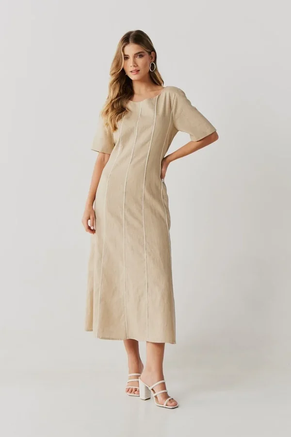 Vestido Linho Midi Recortes Com Vivo-Imagem 2