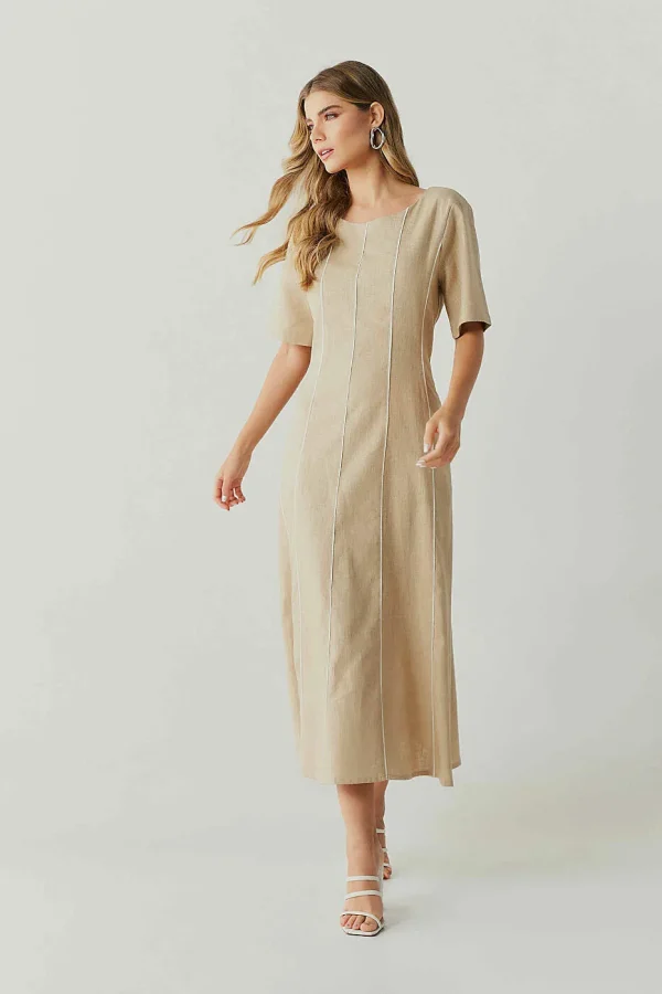 Vestido Linho Midi Recortes Com Vivo-Imagem 4