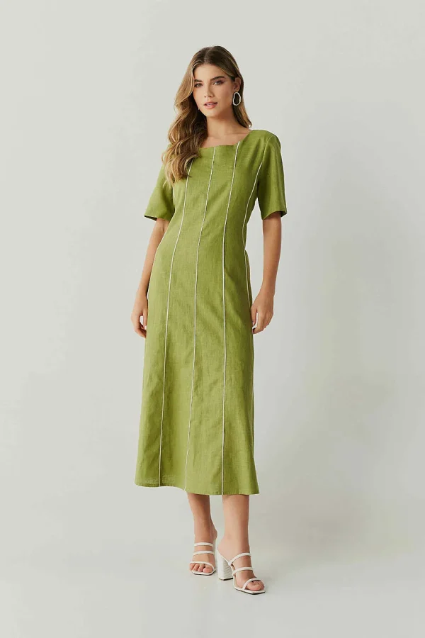 Vestido Linho Midi Recortes Com Vivo-Imagem 5