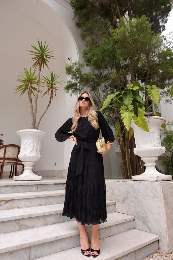 Vestido Midi Chiffon Camadas Com Manga-Imagem 5
