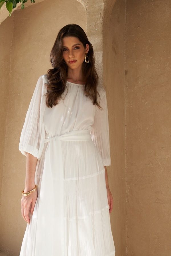 Vestido Midi Chiffon Camadas Com Manga-Imagem 8