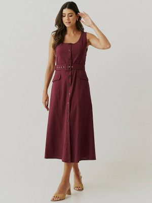 Vestido Midi Linho Vista Lapela Bolsos