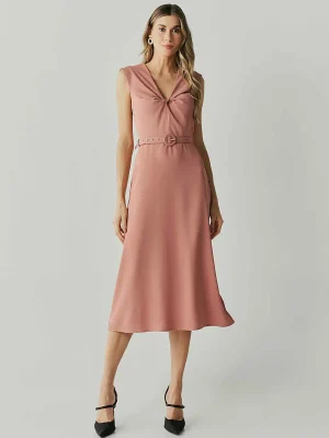 Vestido Alf Crepe Decote V Torcao Com Cinto