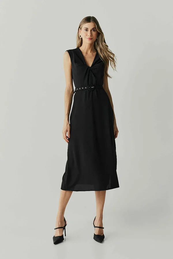 Vestido Alf Crepe Decote V Torcao Com Cinto-Imagem 2