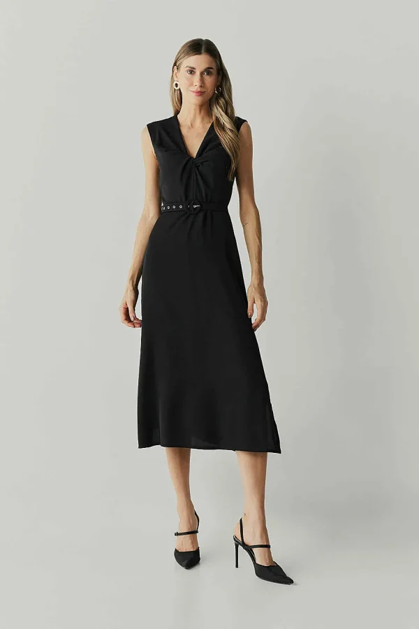 Vestido Alf Crepe Decote V Torcao Com Cinto-Imagem 4