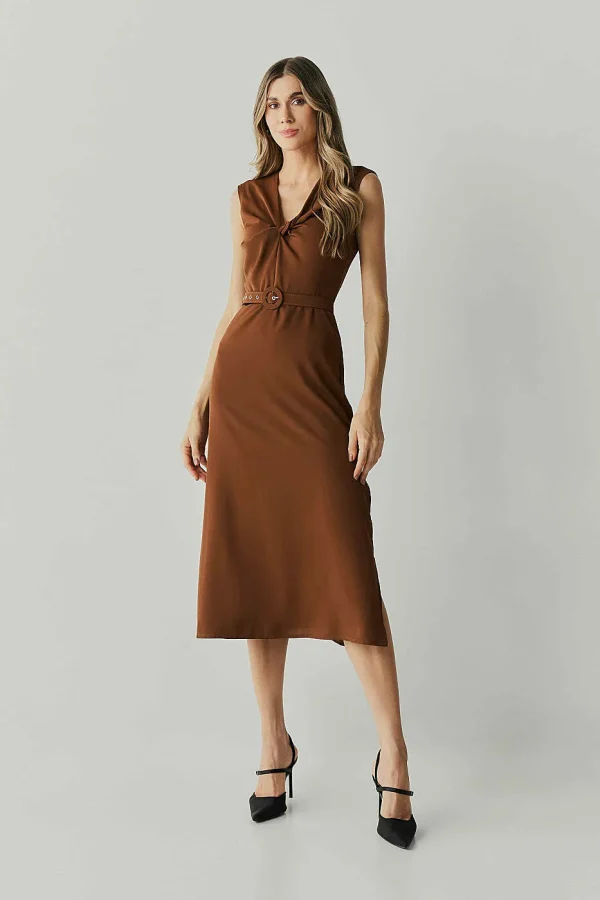 Vestido Alf Crepe Decote V Torcao Com Cinto-Imagem 5