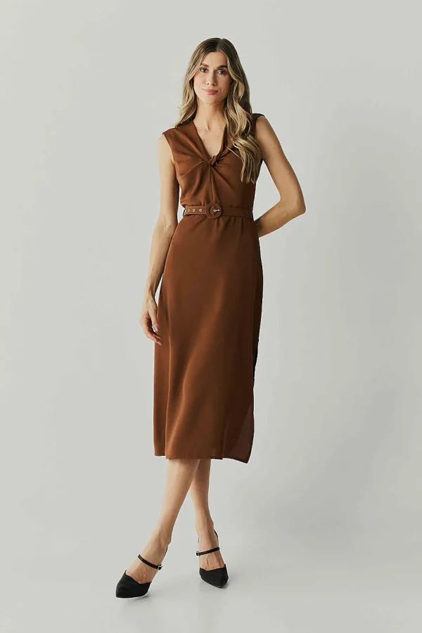 Vestido Alf Crepe Decote V Torcao Com Cinto-Imagem 8