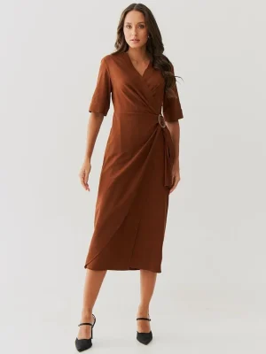 Vestido Midi Linho Transp Fivela Amarracao