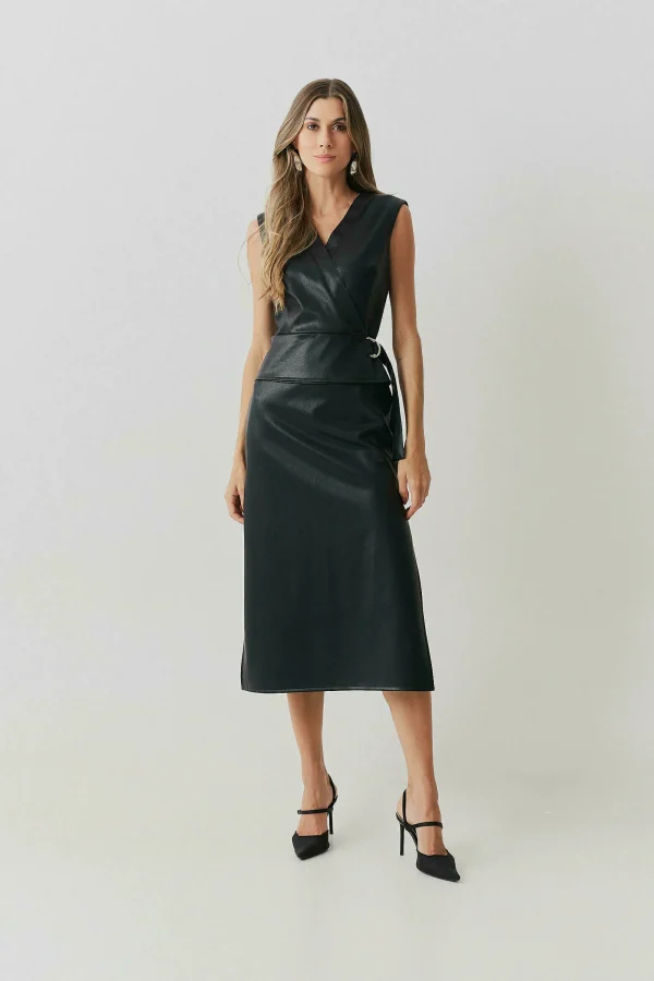 Vestido Midi Couro Dec Transp Fivela Lateral-Imagem 2