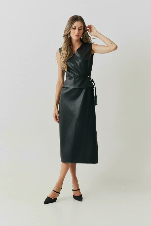 Vestido Midi Couro Dec Transp Fivela Lateral-Imagem 3