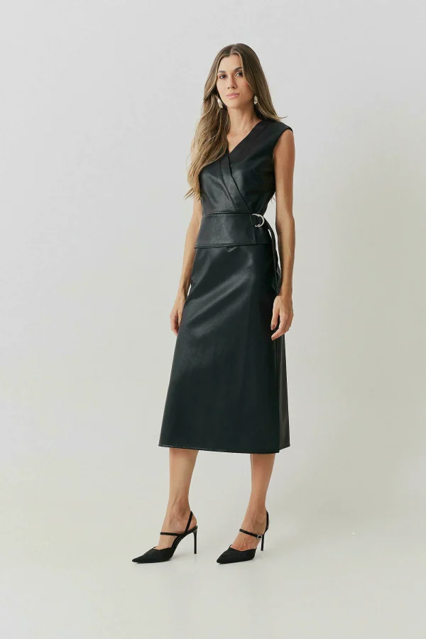 Vestido Midi Couro Dec Transp Fivela Lateral-Imagem 9