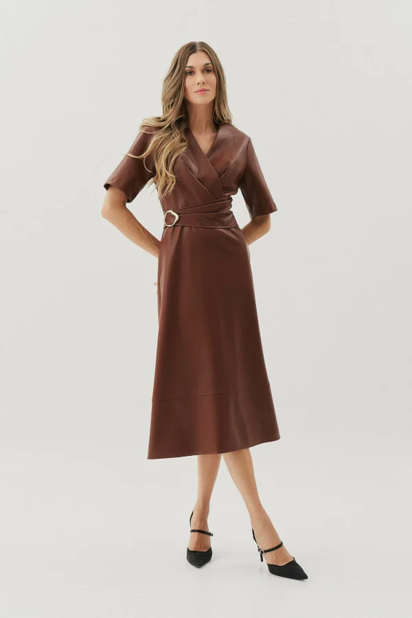 Vestido Midi Couro Transp Det Fivela