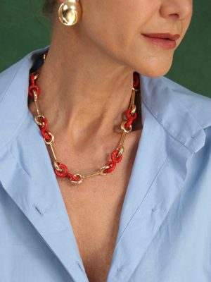 COLAR ELOS CORAL E DOURADO