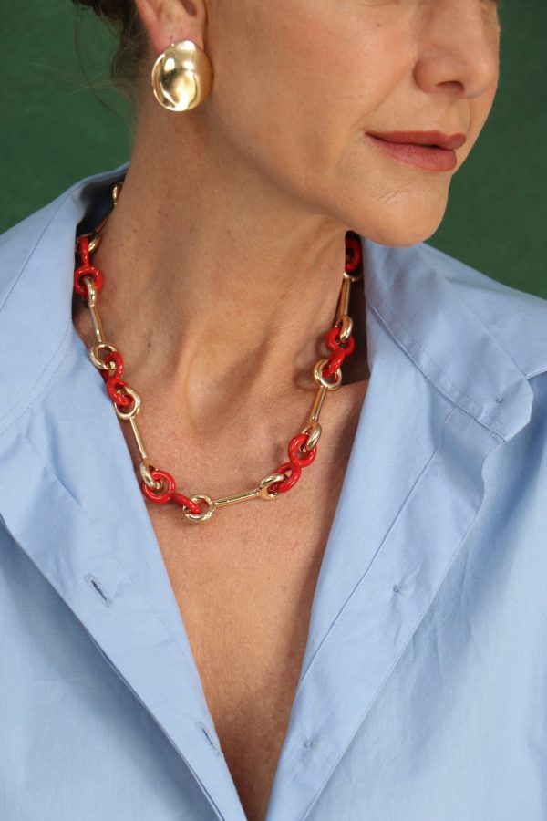 COLAR ELOS CORAL E DOURADO
