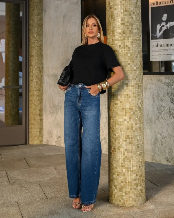 CALÇA WIDE LEG ESCURA