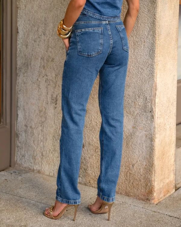 CALÇA RETA JEANS RECORTE-Imagem 2