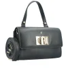 “bolsa crossbody kimi bauarte preta com fecho giratório” “handbag pequena em material fly com alça tiracolo removível” “bolsa feminina com corrente dourada e bolso interno”