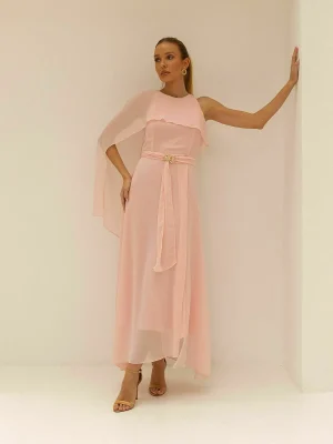VESTIDO CHIFFON DET CAPA LENCO C/ FAIXA