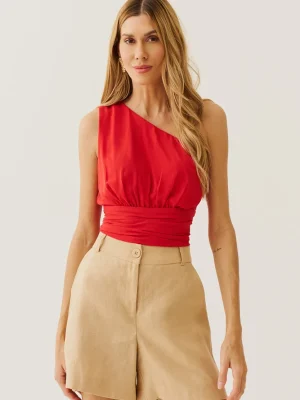 BLUSA CREPE UM OMBRO PALA PREGAS AMARRACAO
