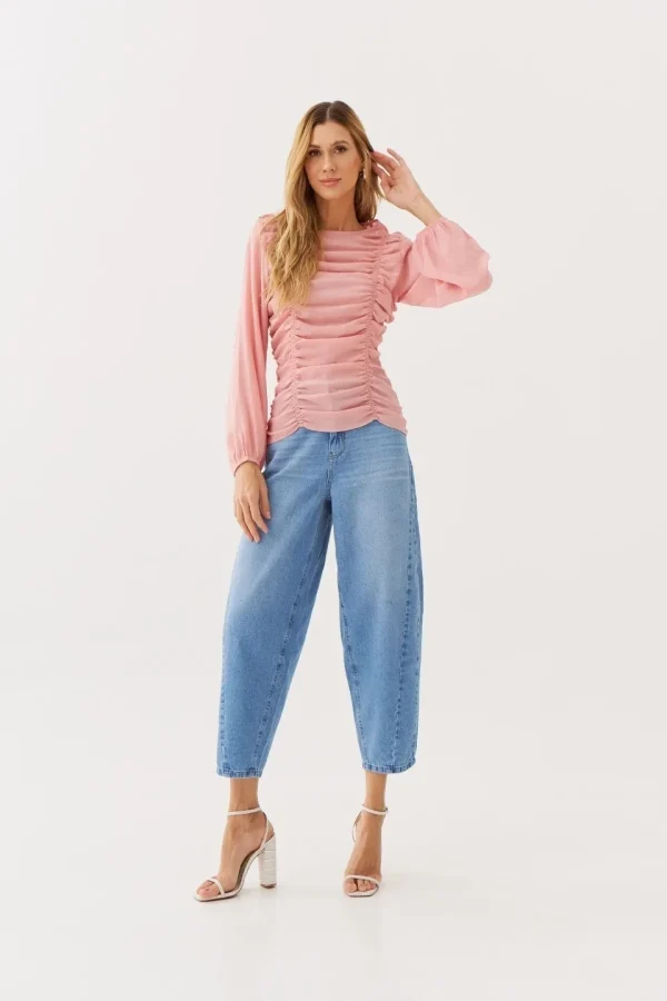 BLUSA CREPE MG LONGA LASTEX FRENTE E COSTA