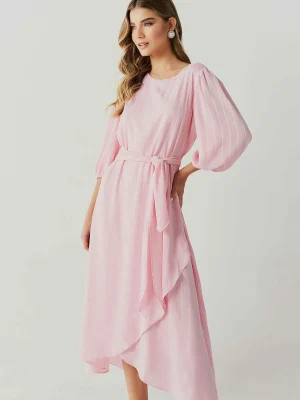VESTIDO MIDI CREPE SAIA TRANSP MG 3/4