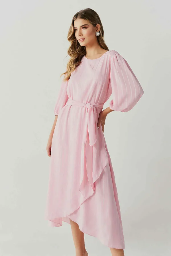 VESTIDO MIDI CREPE SAIA TRANSP MG 3/4