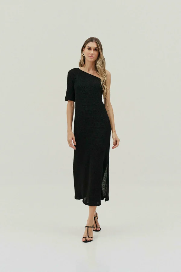 VESTIDO MIDI MALHA BOUDE UM OMBRO FRANZIDO - Imagem 3