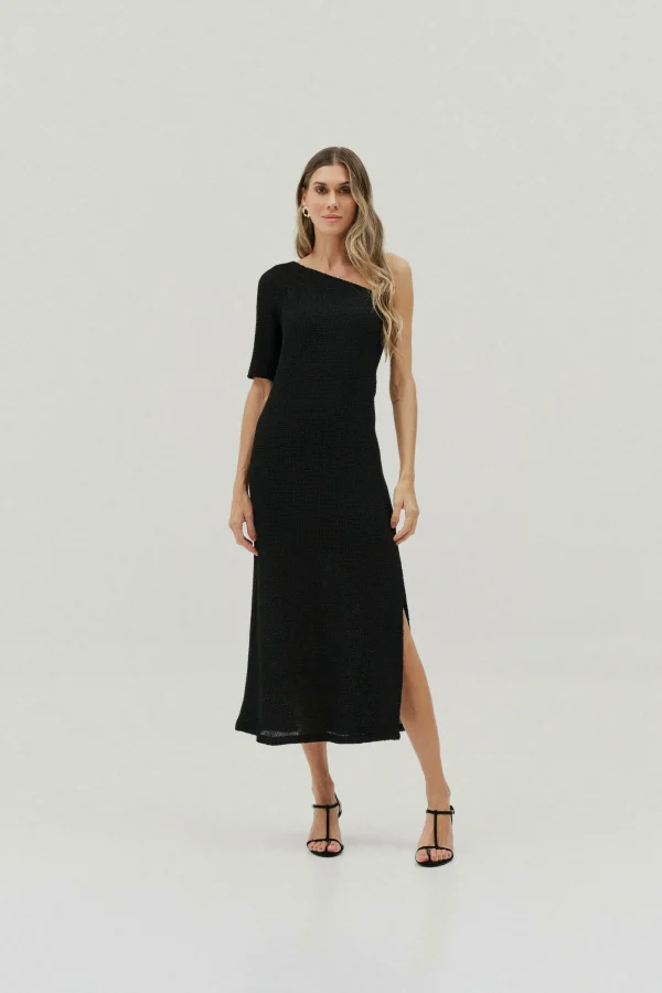 VESTIDO MIDI MALHA BOUDE UM OMBRO FRANZIDO - Imagem 2
