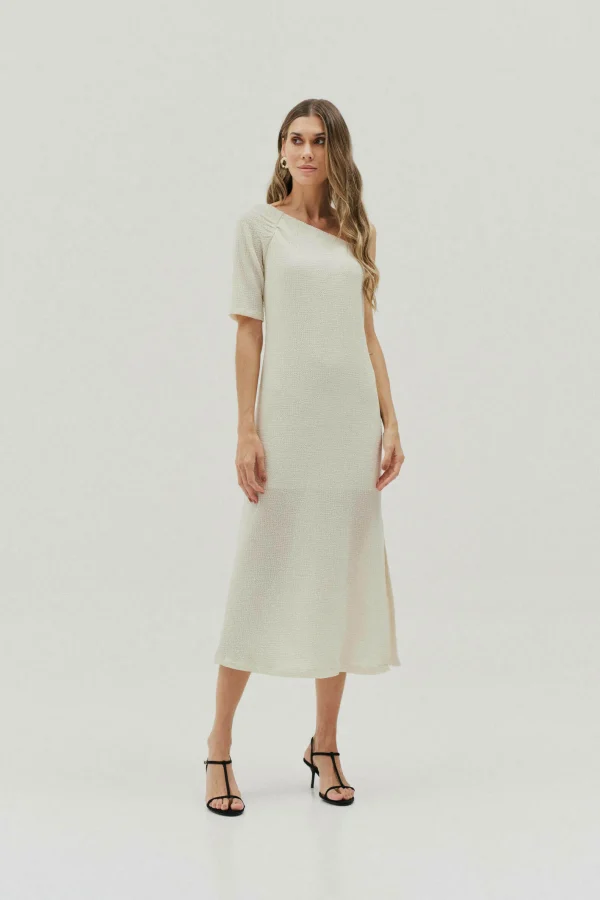 VESTIDO MIDI MALHA BOUDE UM OMBRO FRANZIDO - Imagem 5