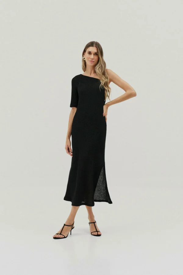 VESTIDO MIDI MALHA BOUDE UM OMBRO FRANZIDO