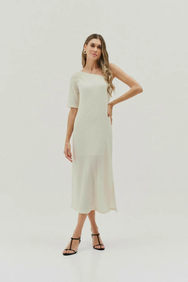 VESTIDO MIDI MALHA BOUDE UM OMBRO FRANZIDO - Imagem 6