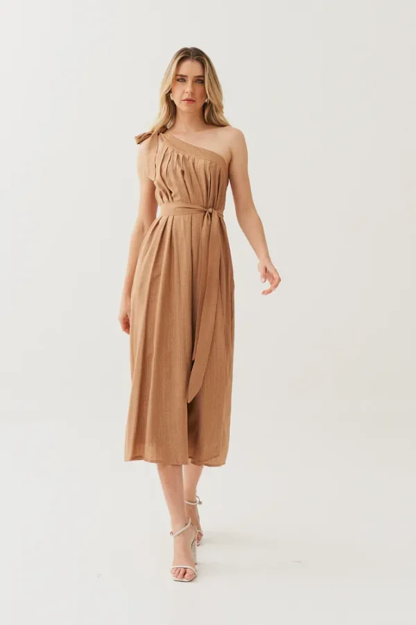 VESTIDO MIDI VISC TEXTURA UM OMBRO PREGAS - Imagem 6