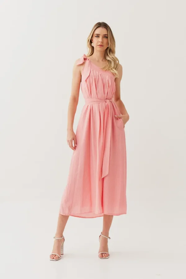 VESTIDO MIDI VISC TEXTURA UM OMBRO PREGAS - Imagem 4