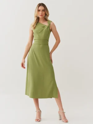 VESTIDO LAF MIDI CREPE TORCAO DEC FENDA LATERAL