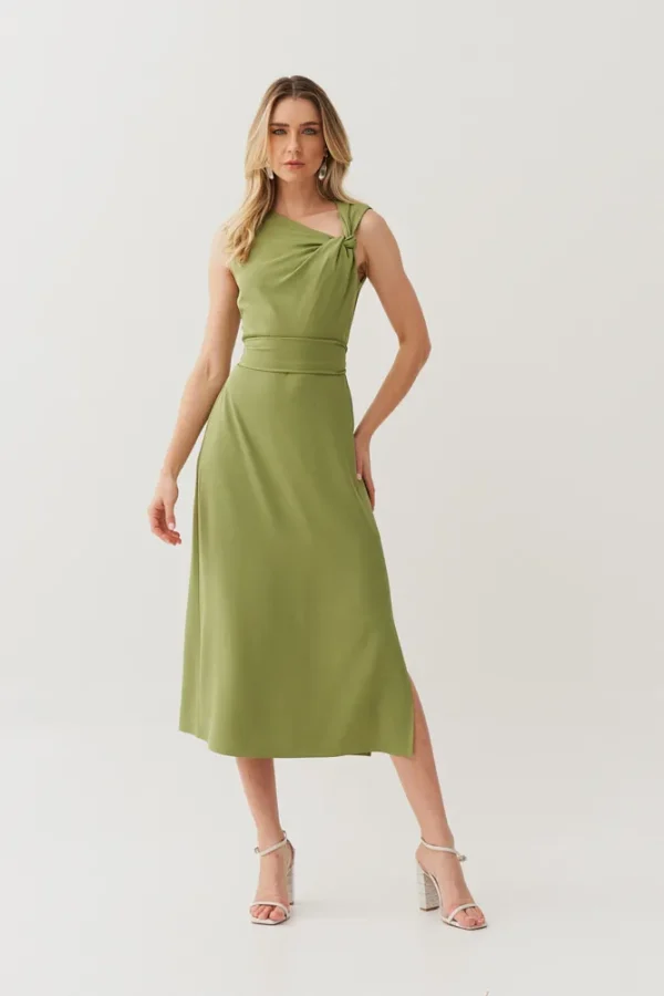 VESTIDO LAF MIDI CREPE TORCAO DEC FENDA LATERAL